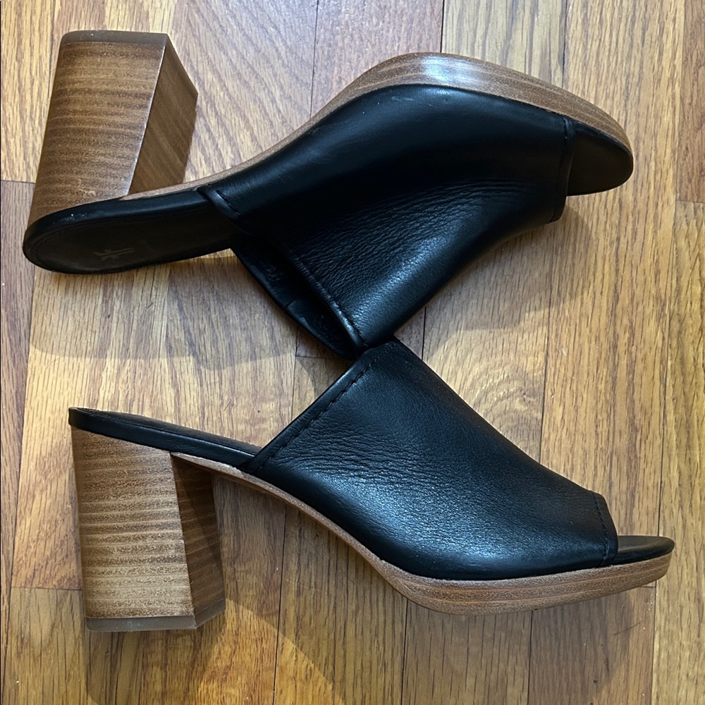 Frye Black Leather Mules with Wooden Heel - Picture 5 of 10